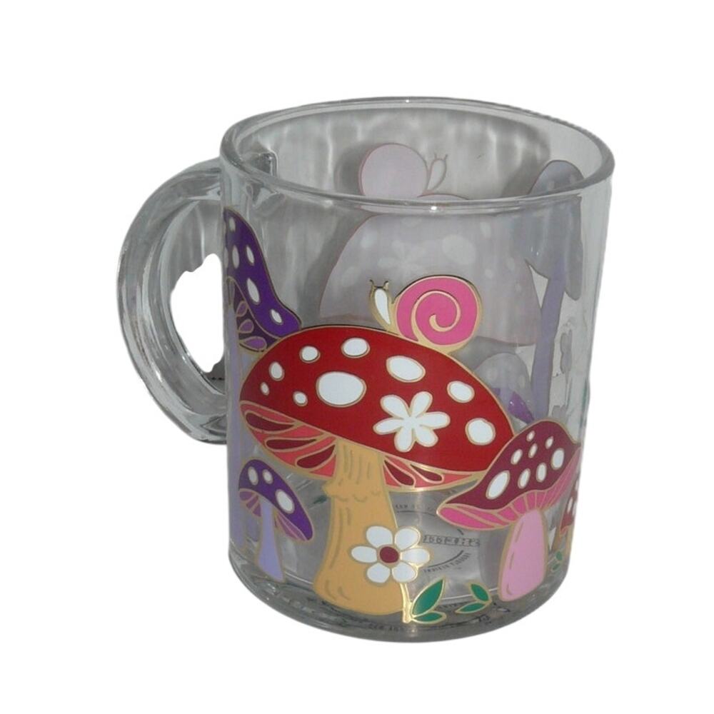 Whimsical Mushroom Clear Glass Mug Cup MCM Retro Nostalgia Sheffield Home - Picture 4 of 5